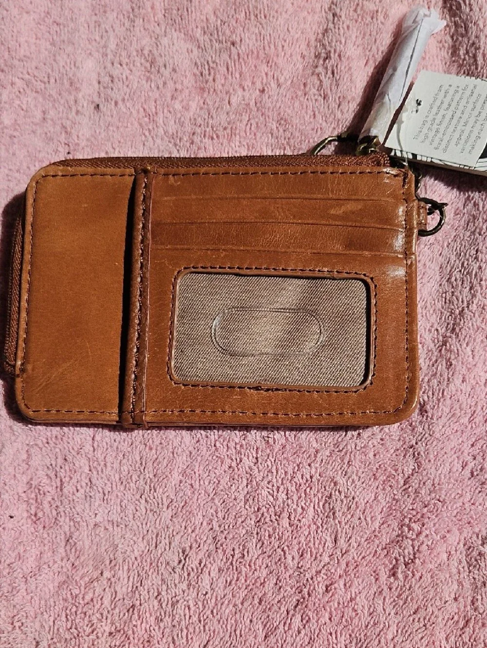 The Sak Brown Embossed Leather Zip Card Holder with Key Ring